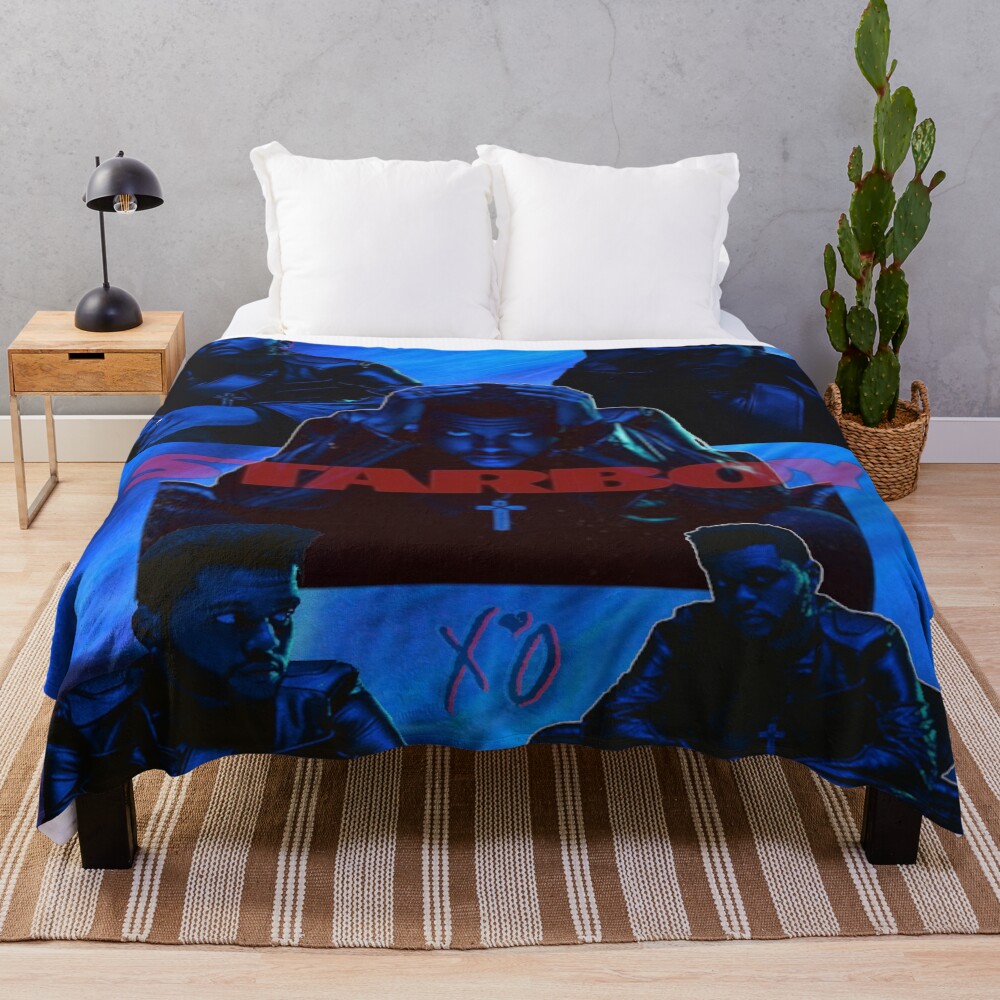 Neon Blue Pop Portrait Dark Aesthetic Collage Throw Blanket