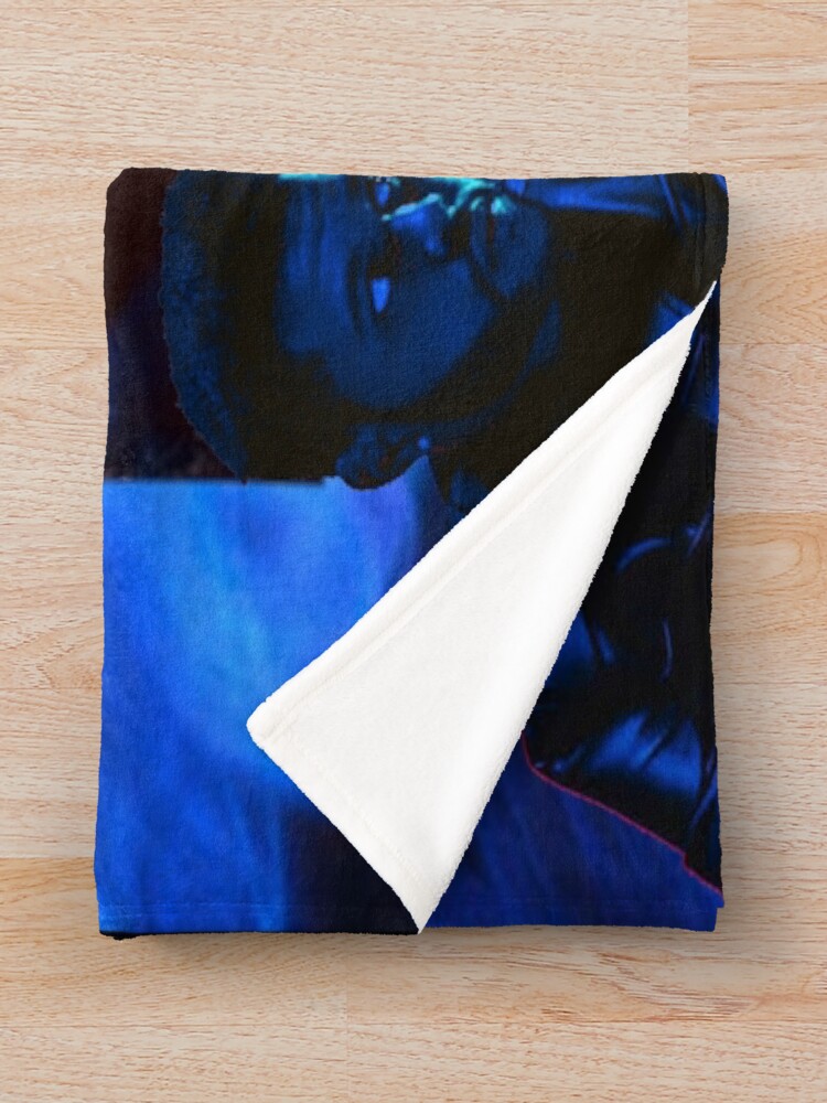 Neon Blue Pop Portrait Dark Aesthetic Collage Throw Blanket - Image 2